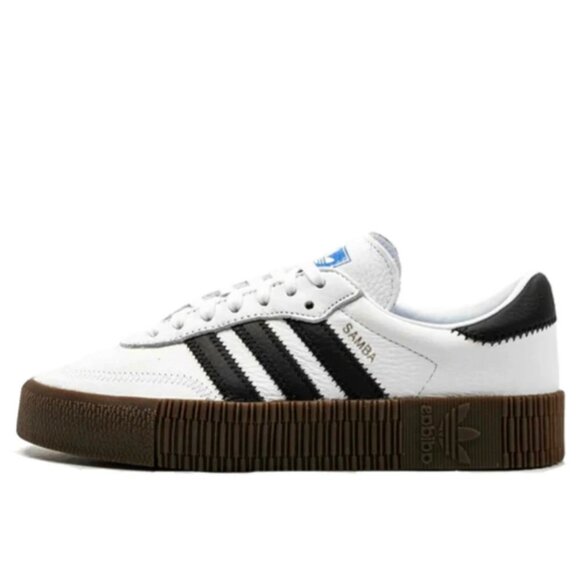 adidas Shoes - Adidas Sambarose Platform Sneakers - White w/ Black Stripes and Brown Gum Sole